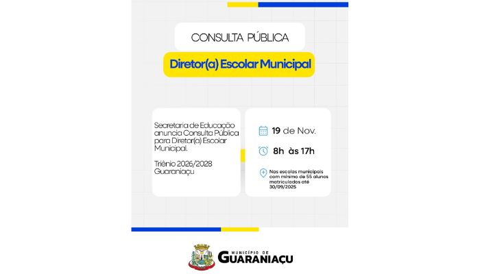 Foto - Assessoria Guaraniaçu - Secretaria de Educação anuncia Consulta Pública para Diretor(a) Escolar Municipal